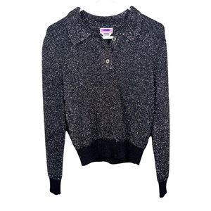 KATE SPADE Black Silver Grey Metallic Sparkle Polo Sweater Women’s Small